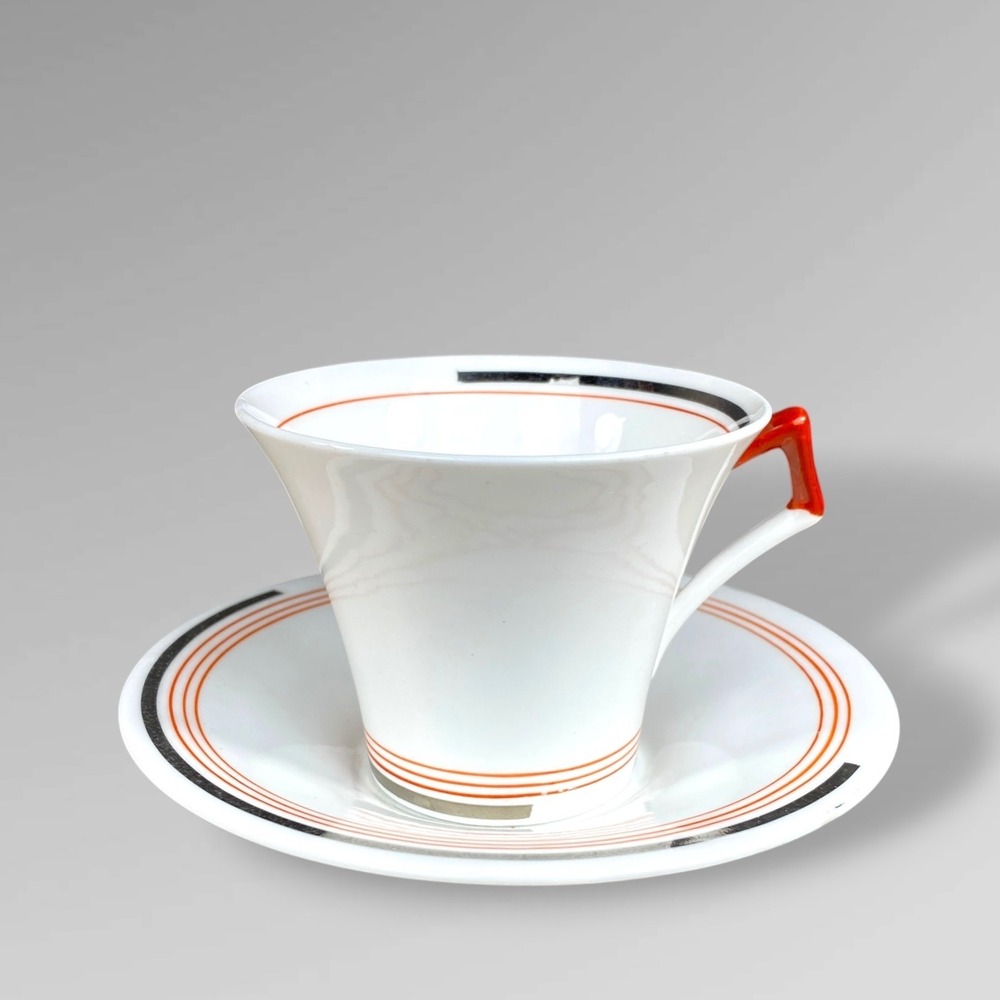 Royal Vale Colclough Art Deco Bone China Tea Cup and Saucer Set 1930s England